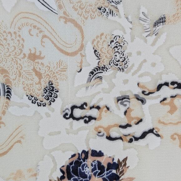 Wrapper Y2K Sheer Mesh Layered V Neck Bell Sleeve White Cream Floral Dragon Top - Picture 8 of 11